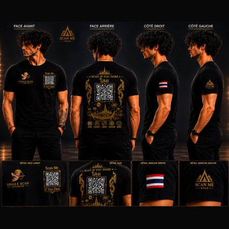 Single Scan T-Shirt noir avec QR code - vues face dos et manches